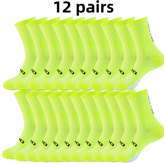 12 pairs/Lot Professional Cycling Socks Breathable Sweat-Absorbing Men Women Outdoor Sports Running Basketball Compression Socks