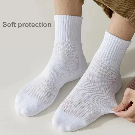 10pairs HLHYX Socks Men's Cotton Deodorant Winter Towel Bottom with Mid-tube White Stockings Thickened Sports Basketball Socks