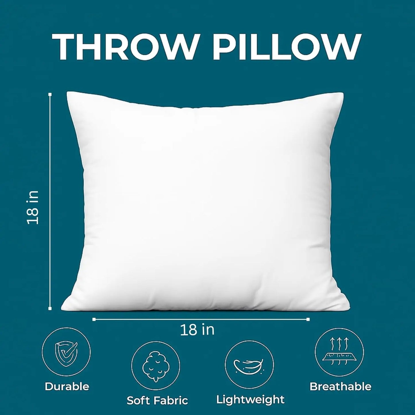 4 Pack 18x18 White Throw Pillow Inserts for Decorative Covers, Fluffy Living Room and Bed Pillows