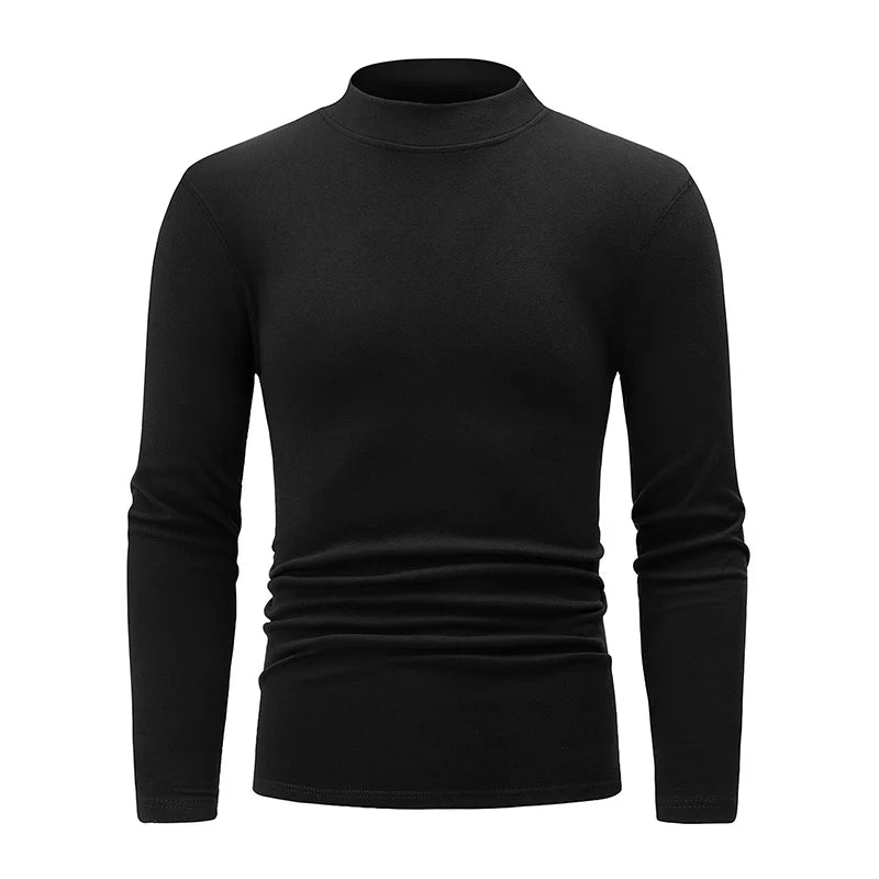 4/1 Piece Autumn And Winter Men's Semi High Neck Warm Windproof Base Top Solid Color Versatile Youth Casual Sports Thick Base T-