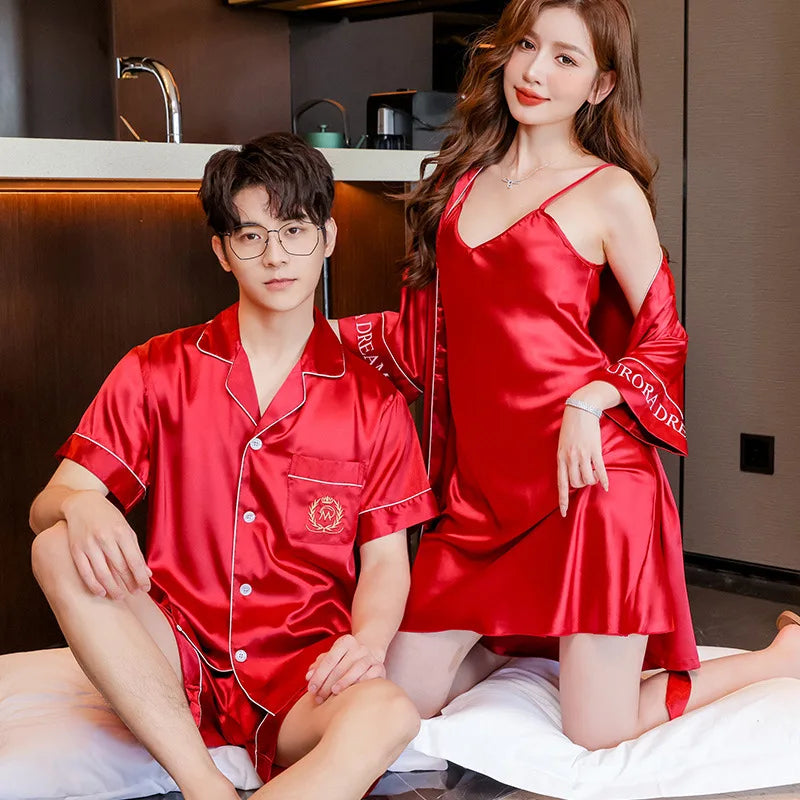 Sexy Lace Pajama Suit Satin Silk Pyjamas Sets Couple Sleepwear Casual Family Pijama Lover Nightgowns Men Women Plus Size Pajamas