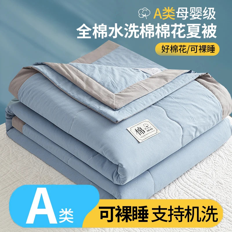 Spring Summer Blanket 100% Cotton Inside and Outside Pure Cotton Air Conditioning Quilt Soft Skin-friendly Breathable Thin Duvet
