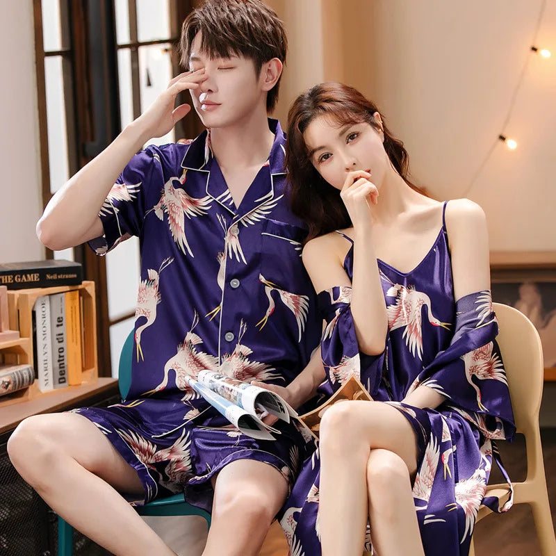 Sexy Lace Pajama Suit Satin Silk Pyjamas Sets Couple Sleepwear Casual Family Pijama Lover Nightgowns Men Women Plus Size Pajamas