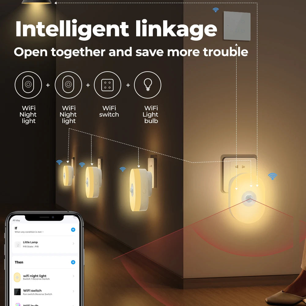 Smart Sensor Wifi Night Light Night Lights Plug Into Wall APP Control Dimmable Timing Atmosphere Wall Lamp For Bedroom