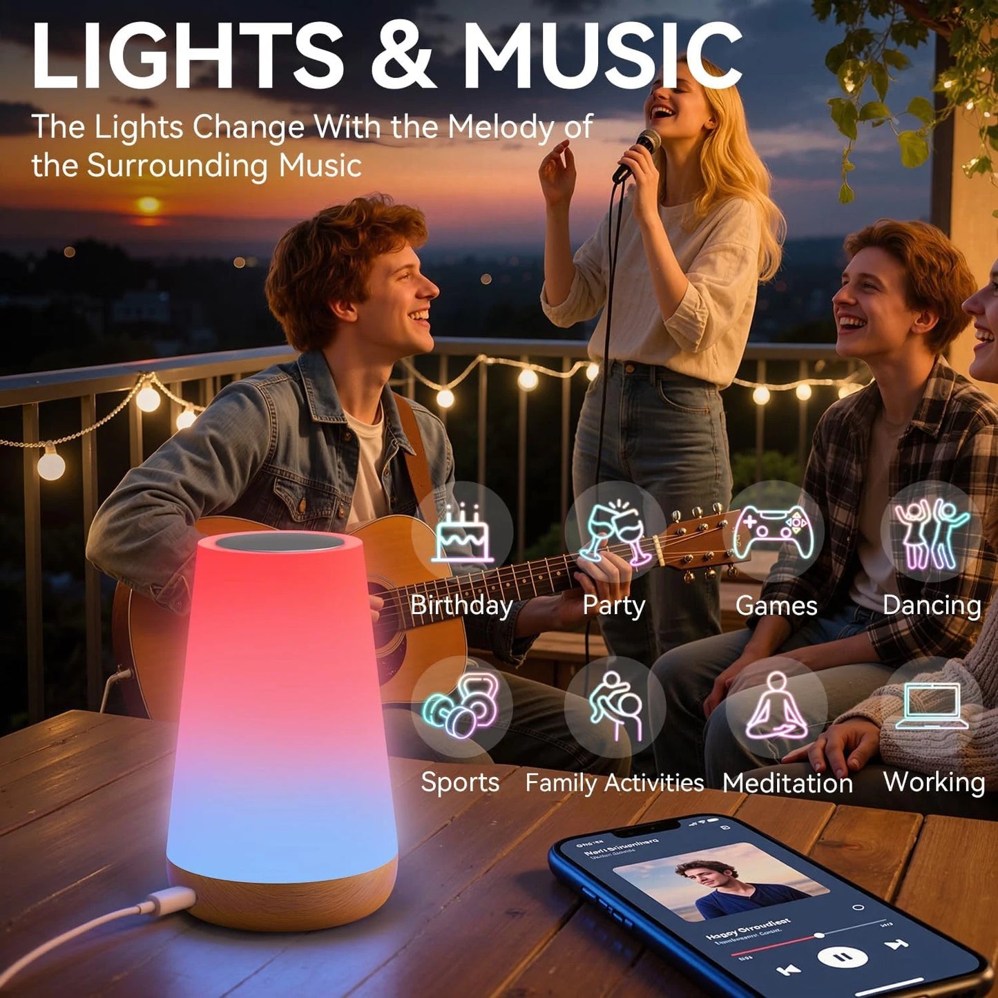 AURORA LIGHTING Smart Table Lamps Nursery Night Lights for Baby with App/Voice Control LED Bedside Lamps for Bedroom Living Room
