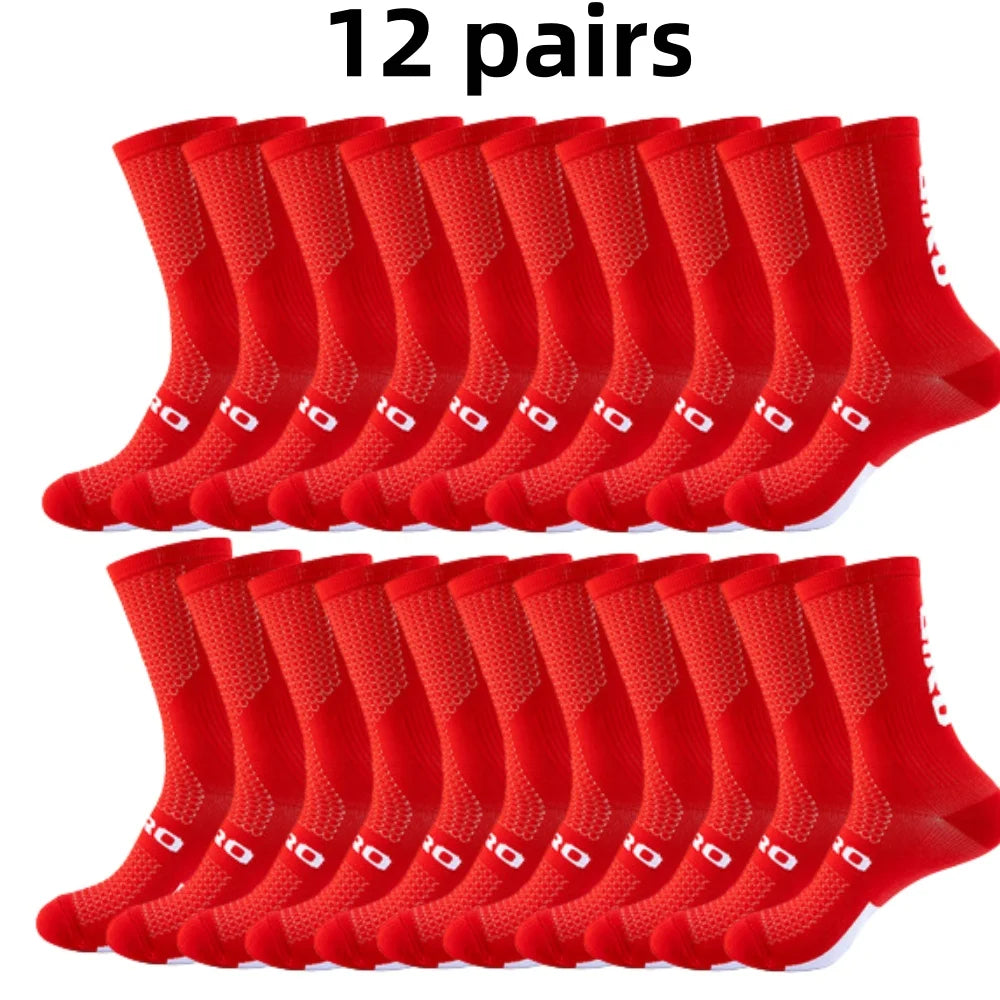 12 pairs/Lot Professional Cycling Socks Breathable Sweat-Absorbing Men Women Outdoor Sports Running Basketball Compression Socks