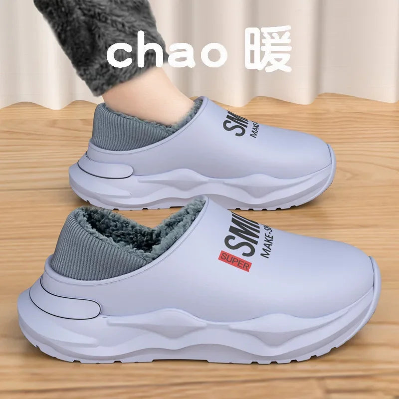 Men Shoes Winter Warm Shoes Plush Lining Indoor Cotton Slippers Concise Platform Outdoor Kitchen Shoes House Waterproof Slippers