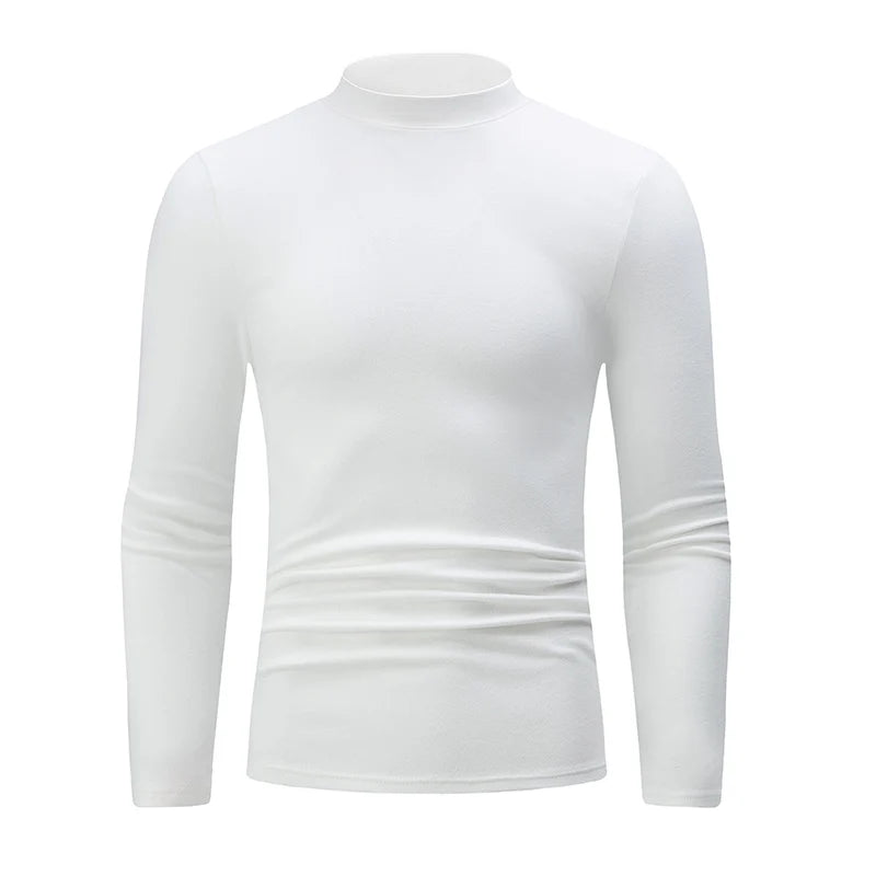 4/1 Piece Autumn And Winter Men's Semi High Neck Warm Windproof Base Top Solid Color Versatile Youth Casual Sports Thick Base T-