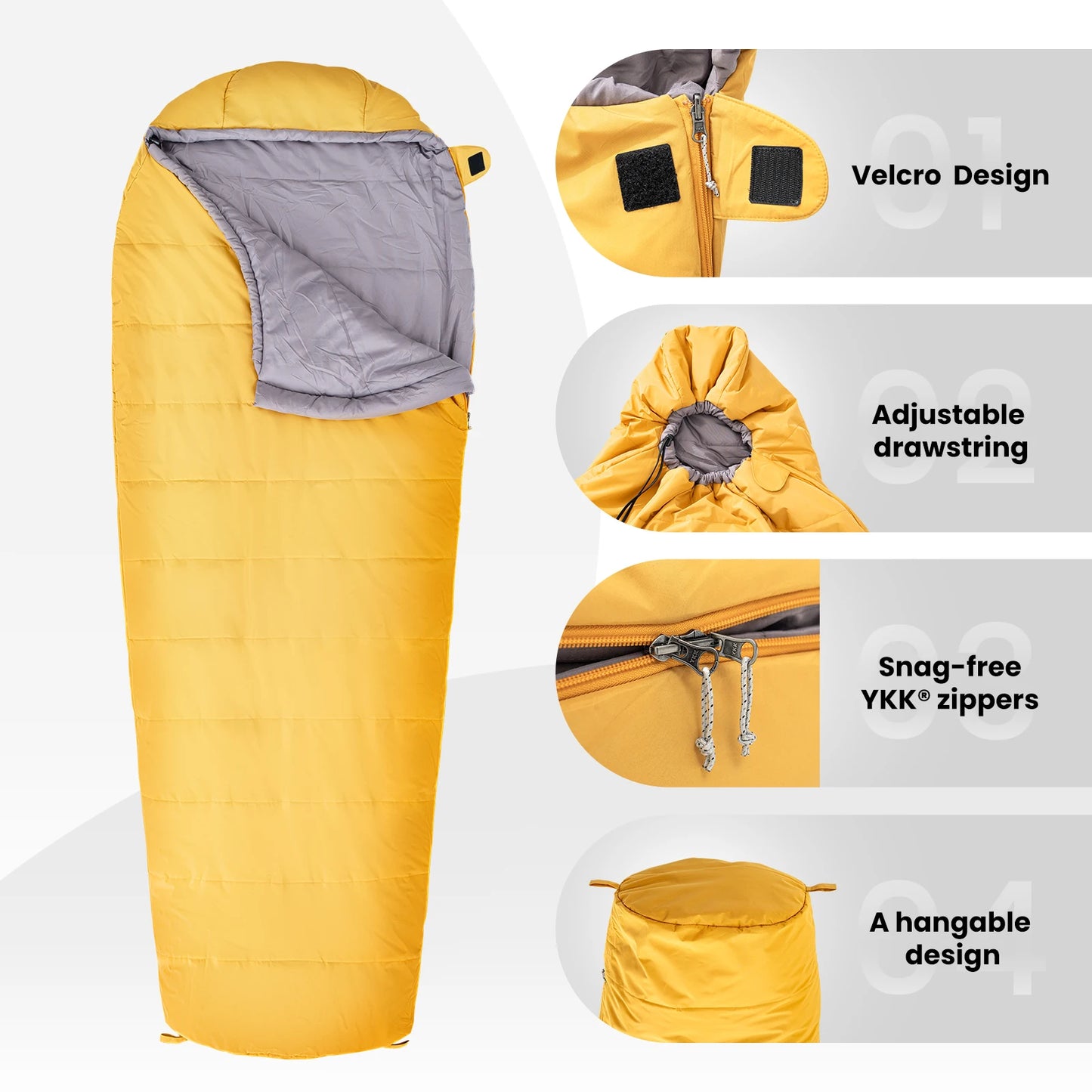 OneTigris Ultralight Sleeping Bag Mummy Cotton Sleeping Bags Bushcrafter’s Survival Equipment for Camping&Hiking 8℃-15℃
